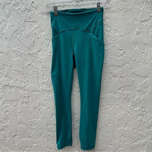 LULULEMON Leggings Women 4 Power Thru High Rise Teal Lagoon 23” - Picture 4 of 11
